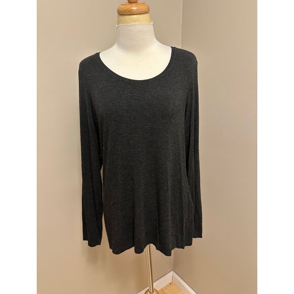 Eileen Fisher Scoop Neck Long Sleeve Tee Charcoal Heather Sz Large - Picture 1 of 5